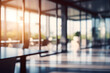 Blur background of the empty lobby in the office. Beautifully blurred background of a light modern office. interior environment with panoramic windows. illustration. AI Generative