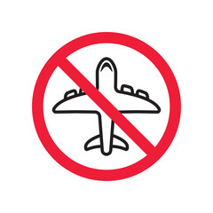 Poster - Forbidden plane icon. Do not fly vector sign. Prohibited aviation airplane vector icon. Warning, danger, caution, attention, restriction. No military jet flat pictogram.