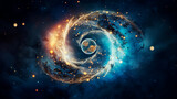 Symbol of yin - yang in the starry sky, stars in the sky in the ancient symbol of balance in the universe. Generative AI