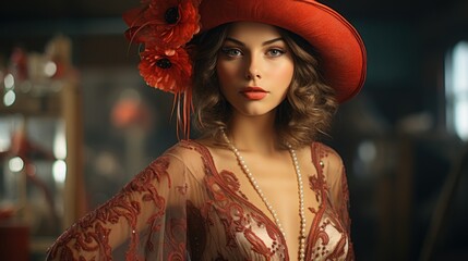 vintage portrait of a lady in a 1920s flapper dress.