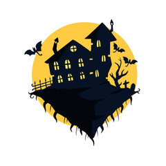 Wall Mural - Halloween haunted house isolated on white background. Scary dark silhouette of home or mansion. Cartoon Vector spooky Illustration. Gothic cute town