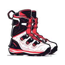 Snowboard Boots Vector Icon In Minimalistic, Black And Red Line Work, Japan Web