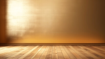 Wall Mural - empty golden room with wooden floor for product placement, copy space