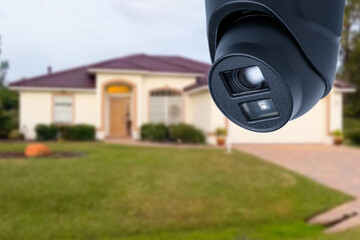 Poster - Security camera and private house on the background.