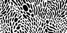 Seamless Leopard Or Giraffe  Pattern In Black And White Pattern Background On White Background. Hand Painted Textures