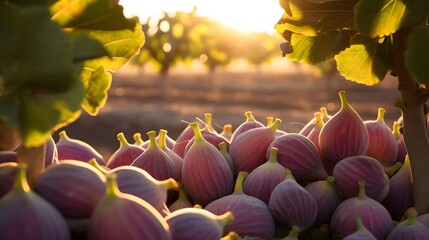 Wall Mural - Close up figs on a ground. Organic blurred summer.