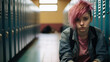 © Julija - Bullying at school - Young teenager alone in a school hallway. Stress and mental problem.