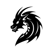 Black Dragon Illustration. Symbol Of New Year 2024. Chinese Dragon, Fairy And Fantastic Serpent, Fantazy Monster, For Cricut. Sketch For Tattoo. Isolated Vector Image, Dragon Head Silhouette