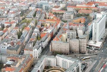 Berlin, Germany: April 19, 2022: Panoramic views of the city of Berlin from the Television Tower.