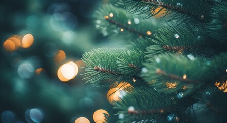 christmas light on pine tree branches