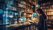 © kwanchaift - A person browsing a virtual library with digital books, highlighting the accessibility and convenience of online information