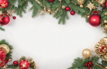 christmas background with fir tree and christmas decoration elements. top view with copy space