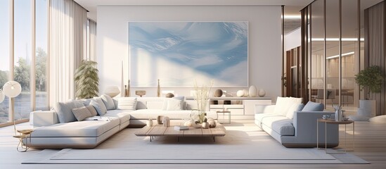 Modern luxury living room illustration with bright interiors in a digitally generated ing.