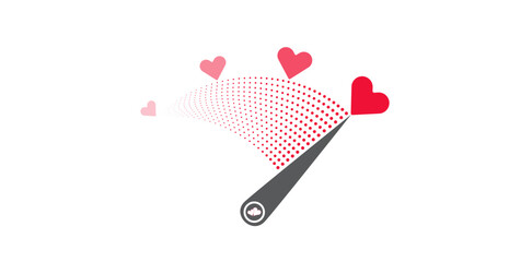 Wall Mural - Simple love level measurement vector illustration with indicator, red hearts, dotted lines. Romantic love scale to use in valentines day, passion, wedding card design projects. 