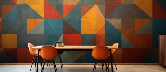 Multi-colored digital wall tile design with abstract geometric pattern for home kitchen or washroom decoration, wallpaper, linoleum, textile, and web page.