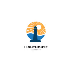 Wall Mural - Lighthouse logo template. Building of lighthouse logo vector