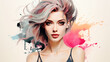 © HelgaQ - Barbershop logo, hair salon, girl with luxurious hair, cosmetology and hair health concept
