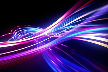 Wall Mural - abstract futuristic background with pink blue glowing neon moving high speed wave lines and bokeh li
