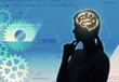 © New Africa - Memory. Silhouette of woman with illustration of brain against blue background