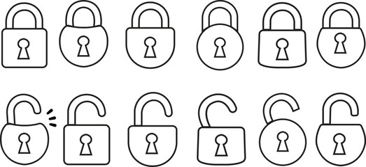 Poster - set of lock and unlock icons. locked black line icons collection. security symbol. Lock Icon in trendy flat style isolated on white background. Security symbol for your web site design, logo, app.