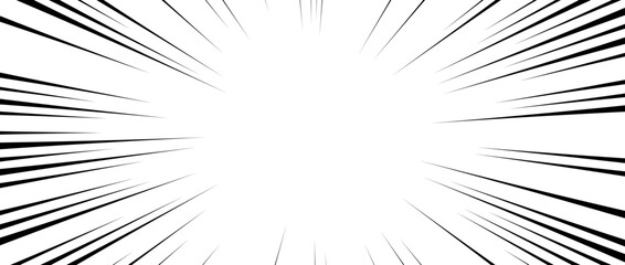 Poster - Radial speed lines background. Comic book explosion lines wallpaper. Abstract black and white flash frame design. Manga or anime cartoon light ray or beam sunburst. Vector blast or bang effect