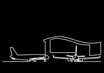 Poster - continuous line drawing vector illustration with fully editable stroke of airplane transportation ba