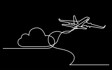 Poster - continuous line drawing vector illustration with fully editable stroke of airplane transportation ba
