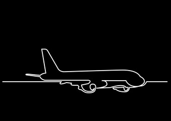 Sticker - continuous line drawing vector illustration with FULLY EDITABLE STROKE of airplane transportation background