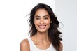 © ORG - Closeup portrait of beautiful Asian Indian woman smiling with clean teeth. Used for dental advertising Isolated on white background.