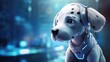 AI generated illustration picture of a futuristic robot dog cyber security concept on blurred bokeh background.