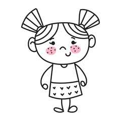 Wall Mural - cute little girl with ponytails doodle icon