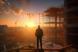 © tong2530 - Back view of Civil engineer standing looking at unfinished construction project, real estate business concept. Generative Ai
