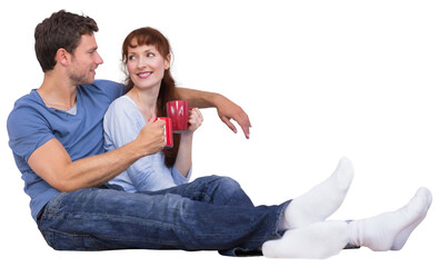 Poster - Digital png photo of caucasian couple drinking tea on transparent background