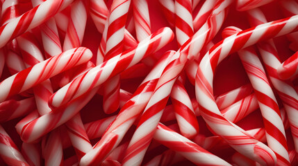 Red and White Mini Candy Canes for Christmas background. Generative AI