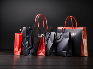 Wall Mural - black friday online shoping bags on black background