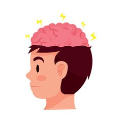 Sticker - profile brain with thunders