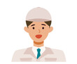 Man wearing factory worker uniform. Factory worker Man cartoon character. People face profiles avatars and icons. Close up image of smiling man.