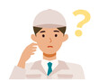 Man wearing factory worker uniform. Factory worker Man cartoon character. People face profiles avatars and icons. Close up image of asking man.