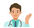Doctor man wearing lab coats. Healthcare conceptMan cartoon character. People face profiles avatars and icons. Close up image of pointing man.