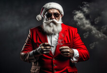 Santa Claus Gangster In Sunglasses And Cigarette