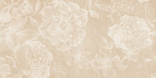 Flowers On The Old White Wall Background, Digital Wall Tiles Or Wallpaper Design