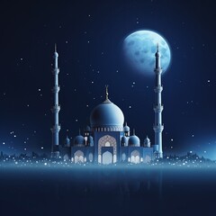 Wall Mural - Free Eid Mubarak realistic silhouette of moon and mosque Generative AI