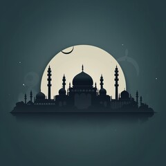 Poster - Free Eid Mubarak realistic silhouette of moon and mosque Generative AI