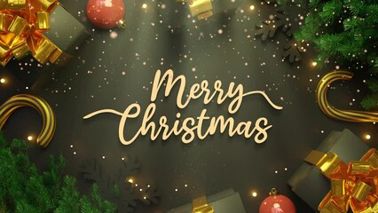 merry christmas celebration luxury golden glitter rain light lettering text animation black backgrou
