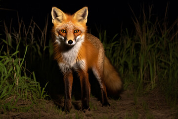 Wall Mural - a fox standing in the grass at night