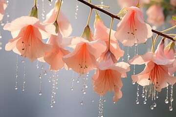 Aufkleber - Pink flowers with water droplets.