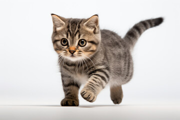 Wall Mural - a small kitten is running on a white surface