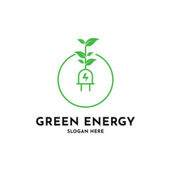 Green energy logo design creative idea with leaf symbol and circle shape