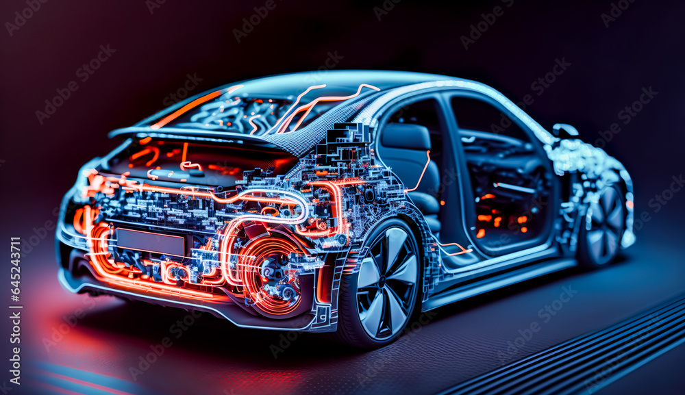 EV electric car system or futuristic automotive technology with ...