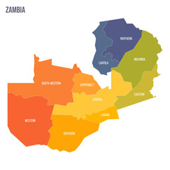 Naklejka na meble Zambia political map of administrative divisions - provinces. Colorful spectrum political map with labels and country name.